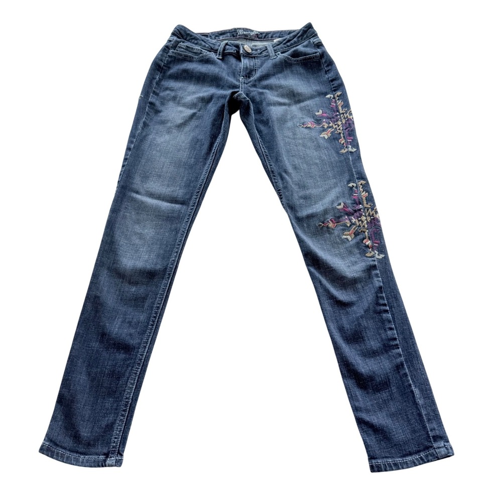 Wrangler Skinny Leg Jeans Womens 1x31 Blue Embroidered Western Low Rise Aztec